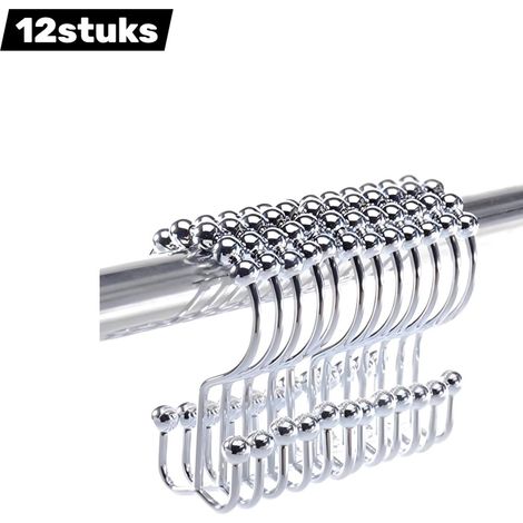 Lot de 12 crochets de suspension en fer argentés pour rideaux accessoires de fixation pour rideaux de salle de bain et de cuisine adaptés à différents types de rideaux (1/5)