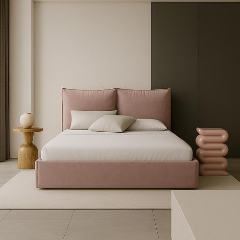 Sofello Polsterbett nach Maß Rosa Doppelbett mit Reißverschluss Abnehmbare Kissen Liegefläche 180 Samt Weich Angenehm Bequemes Kopfteil (1/5)