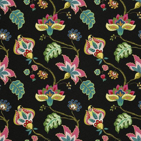 Tela Oxford decorativa para exteriores - Motivo floral de fantasía sobre fondo negro I DX495 (1/5)
