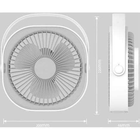 Ventilateur de table USB rechargeable silencieux – 3 vitesses – 360° réglable – Dimensions 200x220x66mm – Poignée amovible pour transport (1/5)
