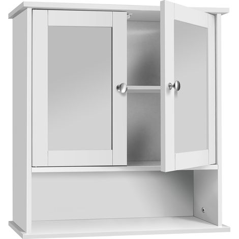 Double Door Mirror Bathroom Wall Cabinet Storage Shelf Cupboard Wooden Shelves (1/5)