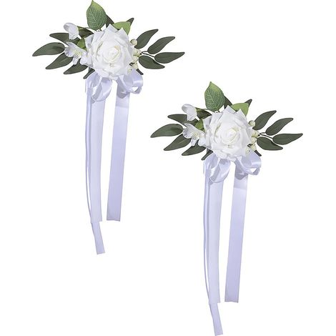 2 Pièces Noeuds de Voiture en Soie, Décoration Voiture Mariage, Simulation de Rose, Nœud de Voiture avec Attaches à Ventouse, pour (1/5)