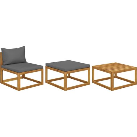 vidaXL 3 Piece Garden Lounge Set with Cushions Solid Acacia Wood