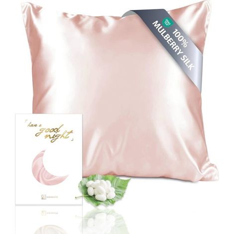 Taie d'oreiller en soie, 100% soie de mûrier naturelle, 19 mommes, soie double face, certifiée Oeko-Tex, douce pour la peau et (1/5)