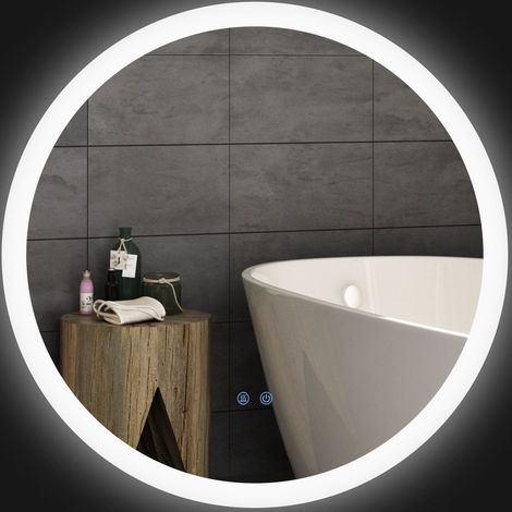 Specchio LED rotondo Ø70 cm in metallo bianco antiappannamento IP44 FloraGrace (1/5)