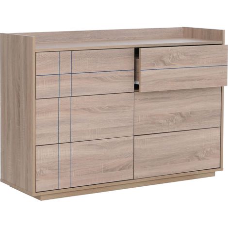 Comò cassettiera HHG-866, credenza alta, 6 cassetti apertura a pressione, in MDF 83x120x40 cm, effetto rovere Sonoma