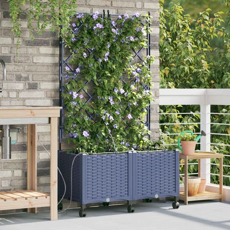 vidaXL Garten Blumenkübel mit Bewässerung und Rädern 2 Stk. Grau PP (1/5)