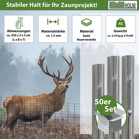 Z-Profil Zaunpfosten 230 cm feuerverzinkt 50x Zaunpfähle 1,5 mm Stärke gestanzte Haken Forstprofil (1/5)