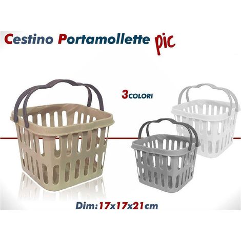 TRADE SHOP - Cestino Portamollette Pic Con Doppio Manico In Plastica 3 Colori 17 X 17 X 21 Cm -