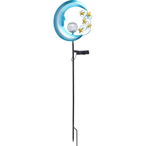 Lampe solaire de jardin étanche en fer et verre craquelé, décorative lune et étoile, à LED, pour pelouse, cour et allée. (1/5)