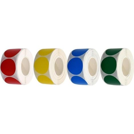 Mehrfarbige, selbstklebende runde Aufkleber – 4 Rollen (Rot, Gelb, Grün, Blau), wasserfestes und wiederverwendbares Kupferpapier, 500 Stück