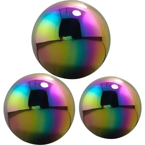Boule Réfléchissante Colorée en Acier Inoxydable 3 Pièces, Sphère Polie Chic pour Décoration Extérieure et Centre de Table Réflexion (1/5)