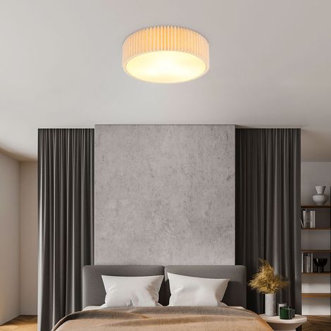 Deckenleuchte Deckenlampe Wohnzimmerlampe Metall Weiß Textil Natur D 43 cm
