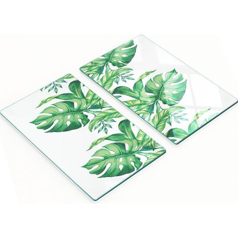 Tablas de cortar decorativas de cristal para cocina con dise帽o de hojas verdes, 2x30x52 cm.