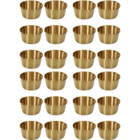 Juego de 24 vasos de acero inoxidable de 2 oz para salsas, cuencos para salsas, vasos de metal reutilizables para condimentos, recipientes. (1/4)