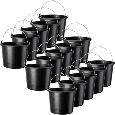 KADAX Baueimer aus Kunststoff, Wassereimer für Garten, 12L, Schwarz, 15 Stück