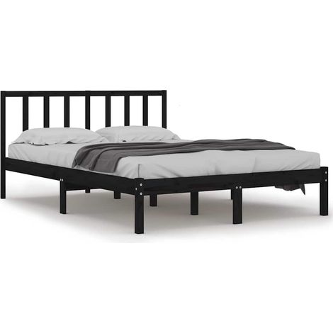 Maison Exclusive - Massivholzbett Schwarz Kiefer 150x200 cm (1/5)