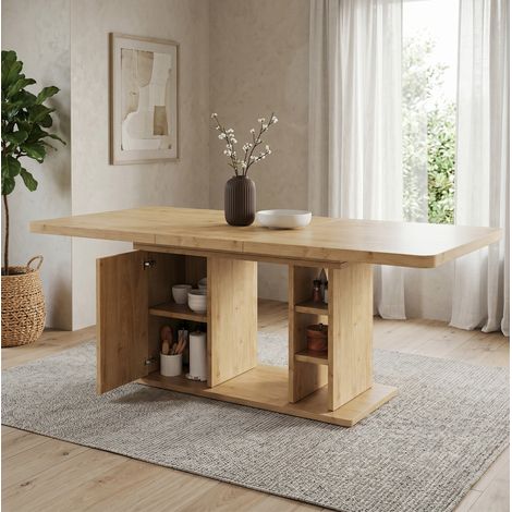 Ausziehbarer Tisch 140/180 x 80 cm mit Stauraum, 6 bis 8 Personen, Eiche HAVRYA (1/5)