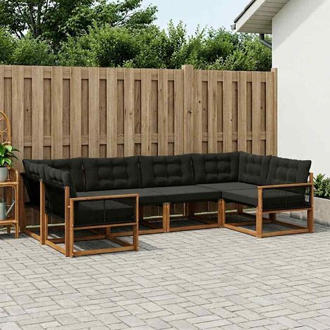 vidaXL Set di divani da esterno con cuscino 6 pcs Naturale e Nero