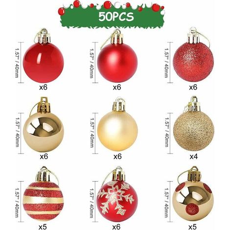 Boule de Noel, 50 Pcs Decoration Noel Sapin Boules de Noël avec Boule de Noel Rouge et Or,Decoration Sapin Boules Noel avec Lanière pour (1/5)