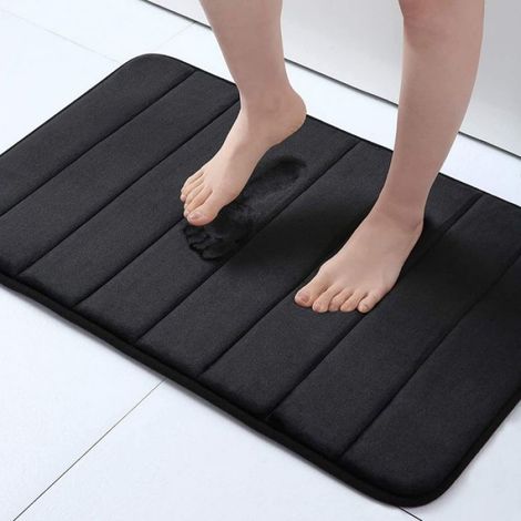 Tapis De Bain - Mousse À Mémoire - Antidérapant Absorbant - Pour Salle De Bain Douche Baignoire - 40x60 Cm Noir (1/4)