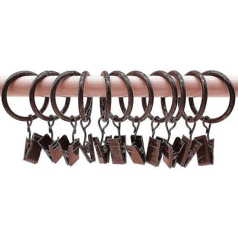 Lot de 30 anneaux de rideaux avec pinces, crochets et pinces robustes pour tringle à rideaux, œillets métalliques de diamètre intérieur, supports de rideaux décoratifs pour fenêtres.-Red patina