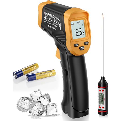Thermometre Laser, -50 ° C 600 ° C (-58 ° F 1112 ° F) Thermomètre Infrarouge Sans Contact avec Emissivité Réglable, thermometre four a pizza pour Cuisine/BBQ/Industrie Thermomètre à Viande (1/5)