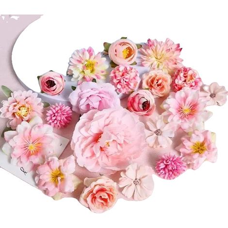 Flores artificiales, rosas de seda, decoración para el hogar, 21 piezas, color rosa. (1/2)
