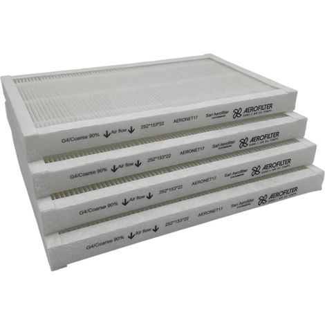 Aerofilter - Lot de 4 Filtres G4 Compatible Murprotec CTA Modèle 2, 3 et 4 - 252x153x22mm - Filtration Double Flux VMC - Synthétique