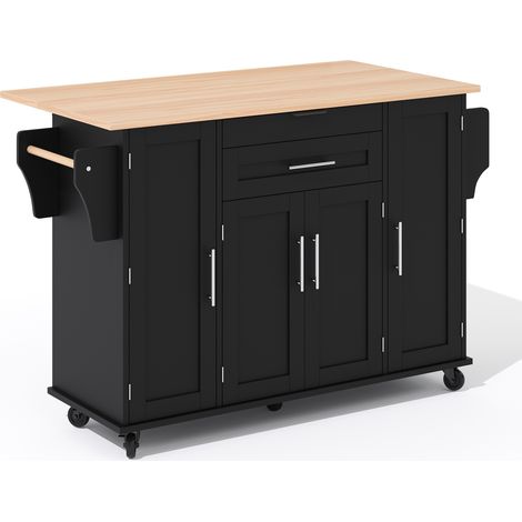 Isla de cocina móvil 136 x 70 x 92 cm con encimera extensible, cajón oculto y ruedas bloqueables (1/5)