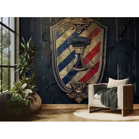 Papier peint Vintage – emblème barbier rétro - 150 x 250 cm (1/2)