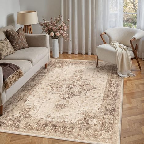 Vintage Tapis Salon Marron 120x170cm Lavable en Machine Grand Antidérapant Rugs,Chambre Adulte Rug,Descente de Lit Carpets,Salle a Manger,Cuisine,Interieur Poil Ras Carpet (1/5)