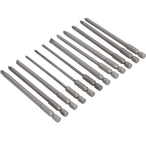 Kit d'outils de haute précision : 12 embouts de tournevis plats et cruciformes de 100 mm en acier allié S2. (1/5)