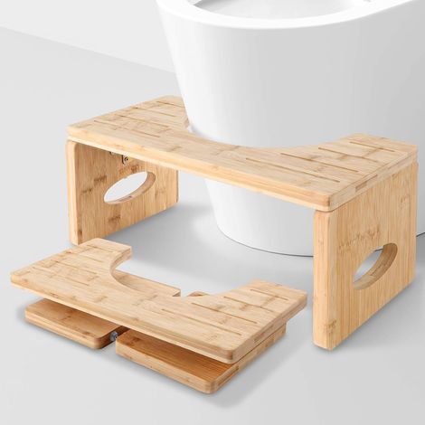 Tabouret de toilette pliable - 1 unité - Bambou naturel - Position ergonomique - Adultes et seniors - 40x20x18,5 cm (1/5)