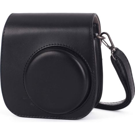 Sac Polaroid en cuir PU souple avec poches et bandoulière amovible (noir)