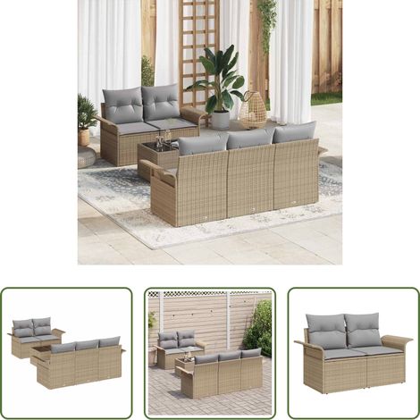 Gartenmöbel -  Garten-Sofa-Set mit Kissen mit Speicher 6 pcs Beige und Grau (1/5)