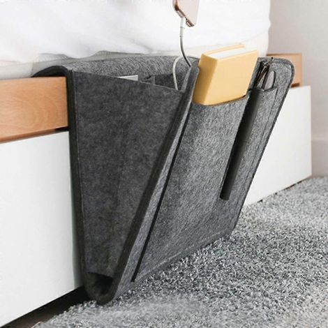 Sac de rangement en feutre pour accoudoir de canapé, avec poches, design antidérapant, peut contenir des télécommandes et des magazines, gris foncé. (1/5)