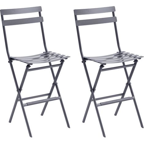 Lot de 2 chaises hautes pliantes de jardin Greensboro graphite en acier traité époxy - Hespéride