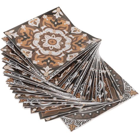 24 Pièces Autocollant Carrelage Mural PVC 15 x 15 cm Rétro Imperméable Anti-Graisse Auto-Adhésif pour Maison Salle de Bain Cuisine HZ035 (1/5)