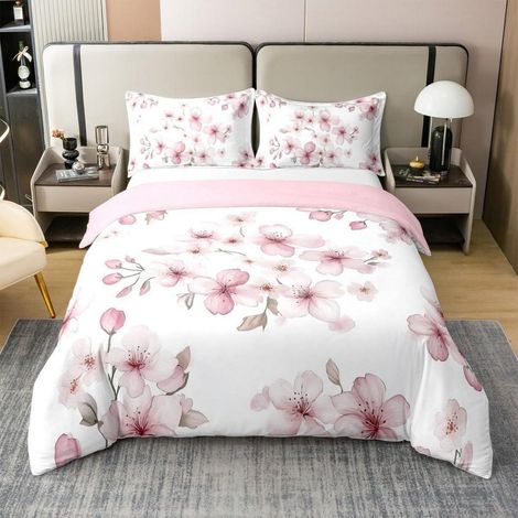 Bettbezug 155x220 cm 100% Baumwolle mit Kissenbezug 80x80 cm, Kirschblüten-Design, Japanischer Stil