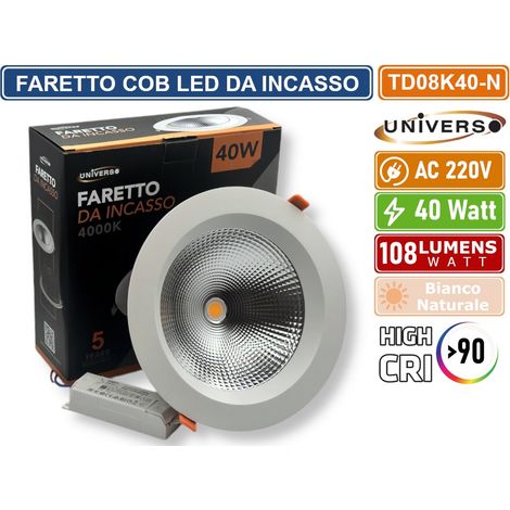 UNIVERSO TD08K40-N FARTETTO COB LED DA INCASSO ROTONDO 40W DOWNLIGHT COLORE BIANCO CRI90 - BIANCO NATURALE 4000K (1/5)