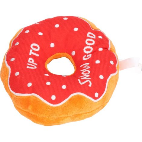 Jouet en peluche en forme de donut pour animaux de compagnie, résistant aux morsures, motif Noël, jouet couineur pour chien, chiot et chat, à pois rouges (1/5)