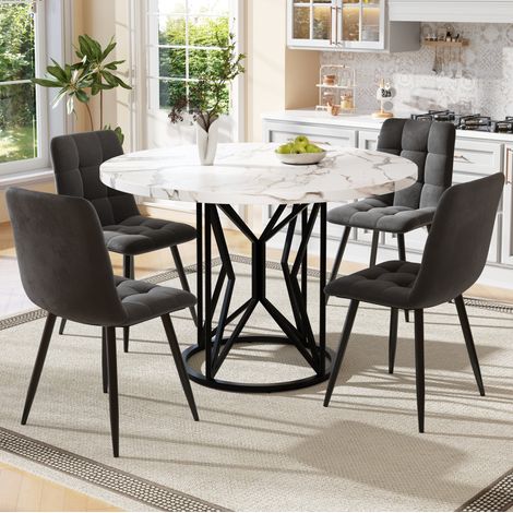 Set tavolo e sedie da pranzo 5 pezzi, tavolo rotondo 100 cm con 4 sedie in velluto grigio DESVIAE (1/5)