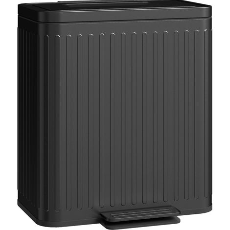 Cestino cucina doppio 2 x 20 L con pedale, metallo, nero (1/5)
