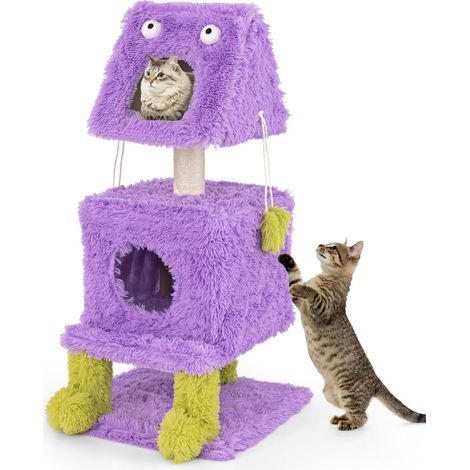 COSTWAY Albero per Gatti, Torre di Gatti a Tema Mostro Carina con 2 Nidi Privati, Palo per Graffio in Sisal e Giocattoli Pendenti, Centro Attività a 3 Livelli per Gatti (1/5)