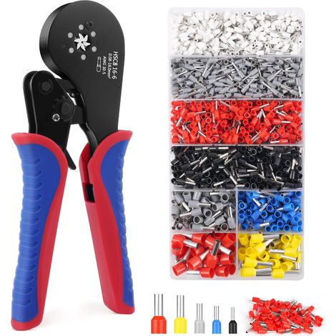 Pince à sertir, 0,08-16mm² Pince à Sertir Cosse Electrique avec 1800PCS Cosses Electriques à Sertir, Pince Sertir les Cosses de Fils, Pince Electricien Cliquet Auto-Adjuvsable, Sertissage Précis (1/5)