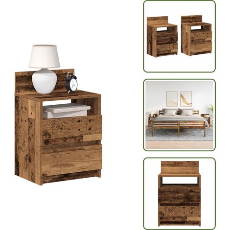 Mesita de noche con cajón - vidaXL Mesillas de noche 2 uds con 2 cajones madera vieja 40x33x60 cm - Mesita de noche para dormitorio