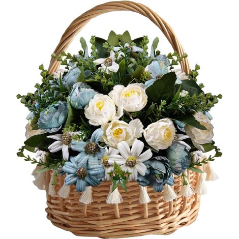 Fleurs Mariage, Panier en Osier Tressé à la Main avec Poignée et Ruban, Fille Fleur, Petit Rangement Osier, Panier à Fleurs pour Mariage Décoration d'intérieur (1/5)