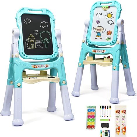 Kids Double Sided Easel Height Adjustable Standing Drawing Board with Storage (1/5)