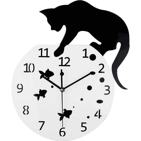 Orologio da parete silenzioso Naughty Cat, moderno orologio da parete al quarzo in acrilico per casa, soggiorno, camera da letto, ufficio, bar e caffetteria. (1/4)